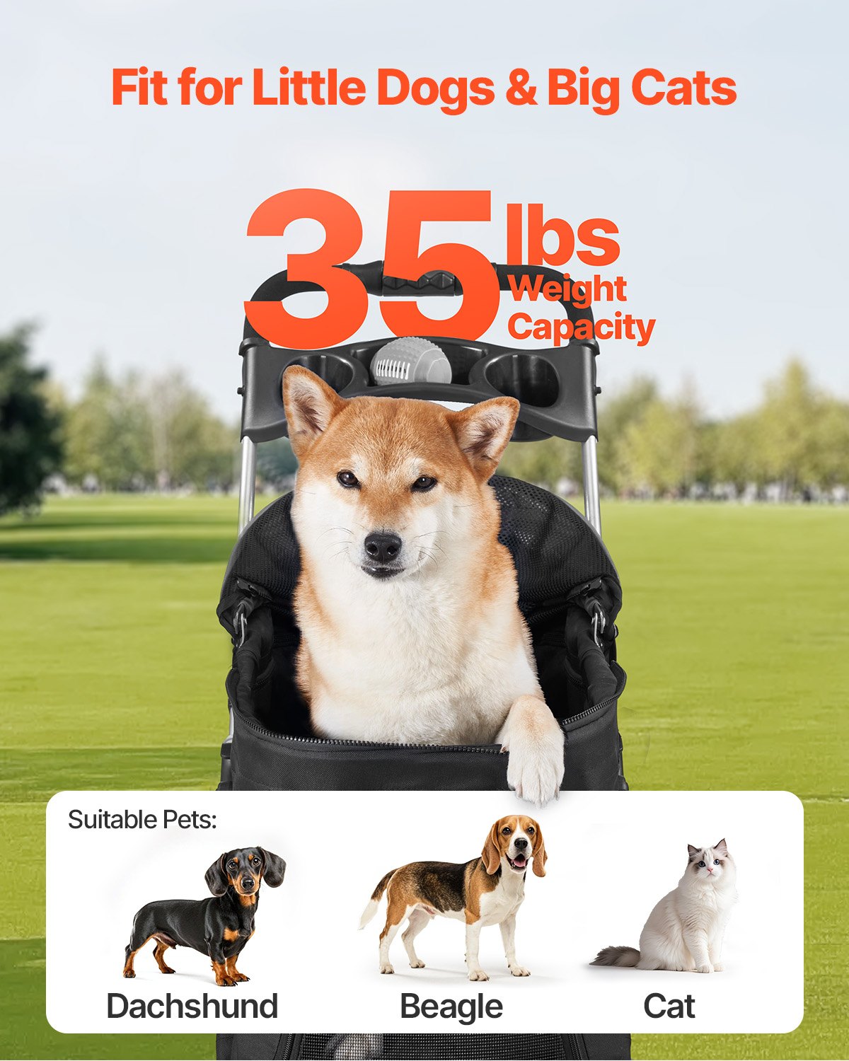 Haustier-Kinderwagen, faltbar, 4-Rad-Hundewagen, abnehmbarer Träger, bis zu 35 Pfund