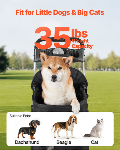 Haustier-Kinderwagen, faltbar, 4-Rad-Hundewagen, abnehmbarer Träger, bis zu 35 Pfund