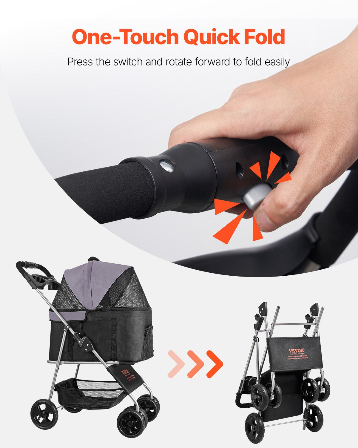 Haustier-Kinderwagen, faltbar, 4-Rad-Hundewagen, abnehmbarer Träger, bis zu 35 Pfund