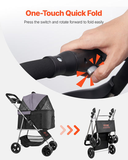 Haustier-Kinderwagen, faltbar, 4-Rad-Hundewagen, abnehmbarer Träger, bis zu 35 Pfund