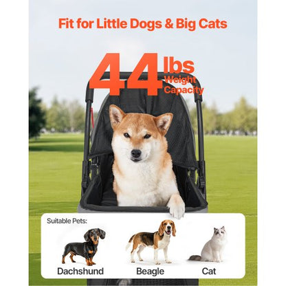 Pet Trolley Foldable Dog Cart with 4 Wheels Reversible Handle Up to 20 kg | EU