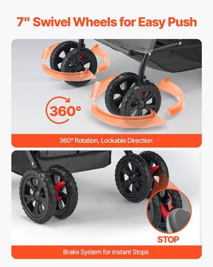 Pet Stroller, 44 lbs Weight Capacity, Foldable Dog Stroller Cart, 4 Wheels Cats Stroller with Mesh Windows & Revrsible Handle, Portable Pet Carrier Stroller with Brake, for Small to Medium Pets