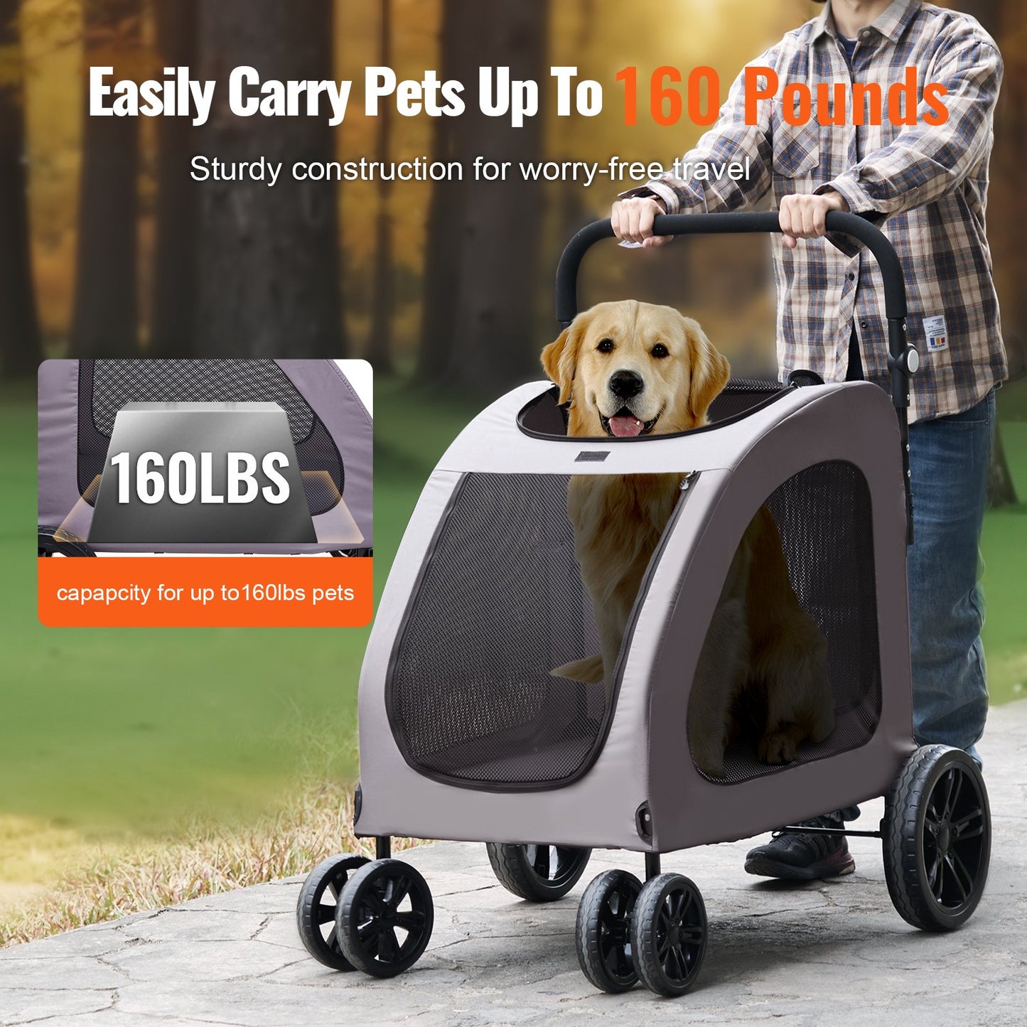 Pet Trolley 4-Wheel Dog Cart Carrier 160lbs Weight Capacity Portable