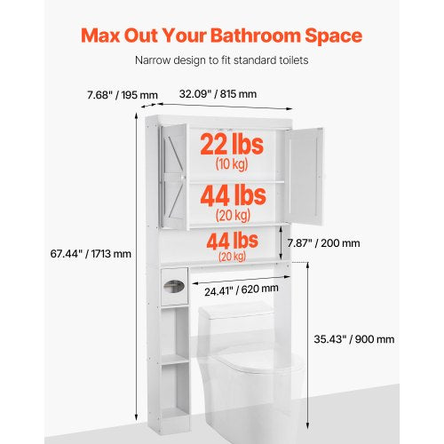 Bathroom cabinet over the toilet with adjustable shelf white 163 cm