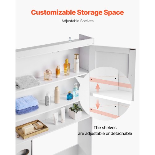 Bathroom cabinet over the toilet with adjustable shelf white 163 cm