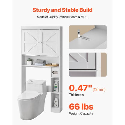 Bathroom cabinet over the toilet with adjustable shelf white 163 cm