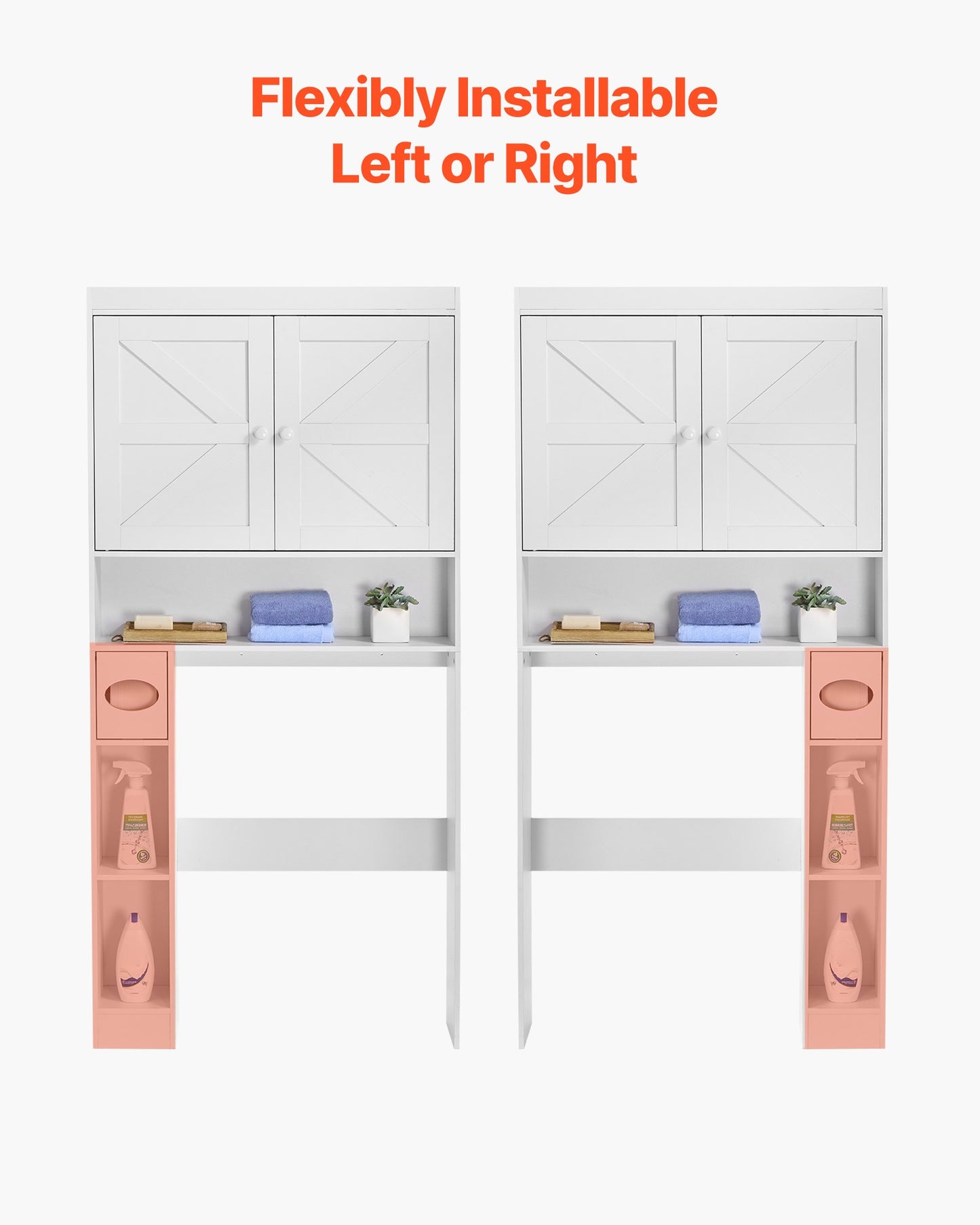 Over The Toilet Storage Cabinet, 67.44 in Height Bathroom Storage Organizer with Double Door and Adjustable Shelf, Bathroom Space Saver Organizer Above Toilet with Open Shelf, White