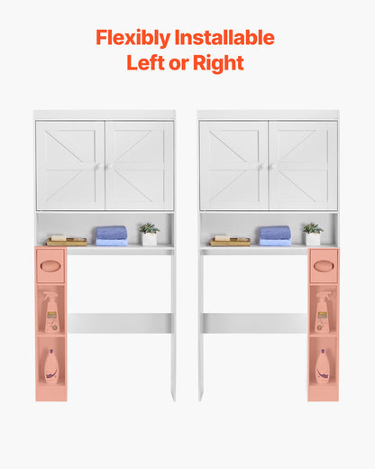Over The Toilet Storage Cabinet, 67.44 in Height Bathroom Storage Organizer with Double Door and Adjustable Shelf, Bathroom Space Saver Organizer Above Toilet with Open Shelf, White