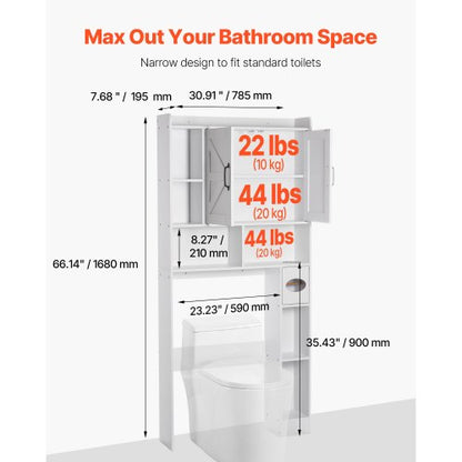 Bathroom cabinet over the toilet with adjustable shelf white 152 cm high