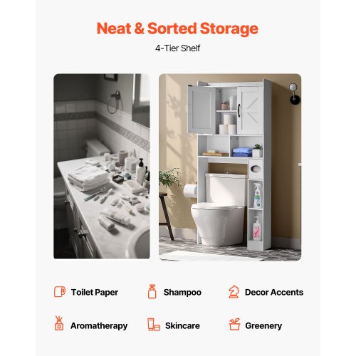 Bathroom cabinet over the toilet with adjustable shelf white 152 cm high