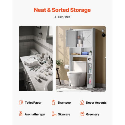 Bathroom cabinet over the toilet with adjustable shelf white 152 cm high