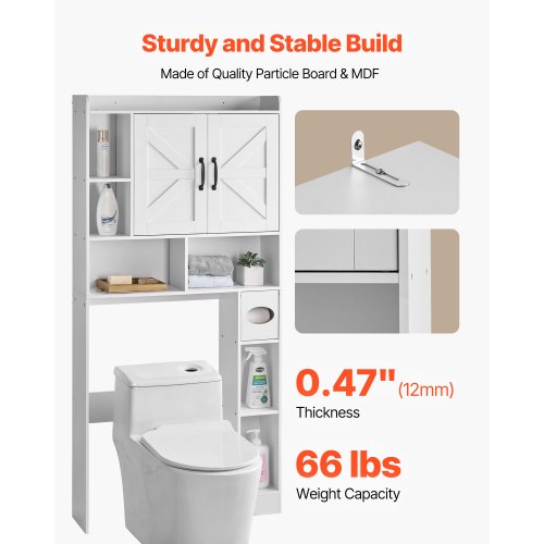 Bathroom cabinet over the toilet with adjustable shelf white 152 cm high
