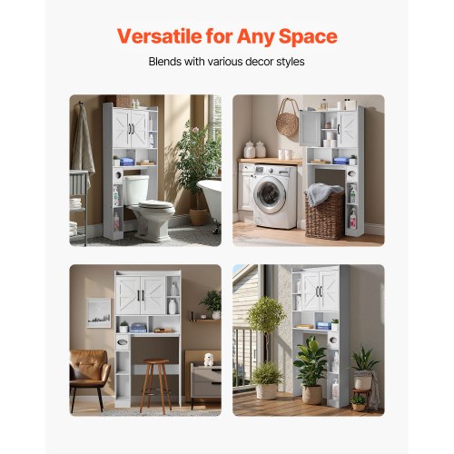 Bathroom cabinet over the toilet with adjustable shelf white 152 cm high