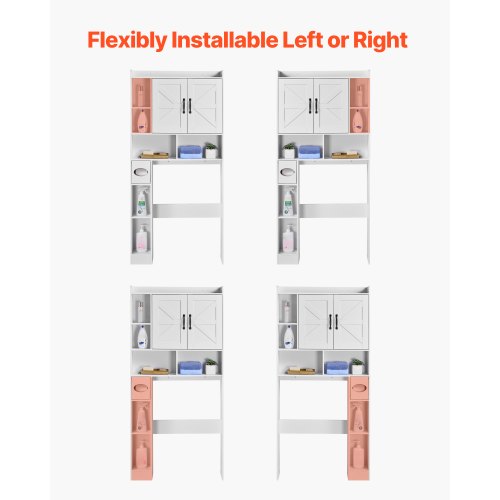 Bathroom cabinet over the toilet with adjustable shelf white 152 cm high