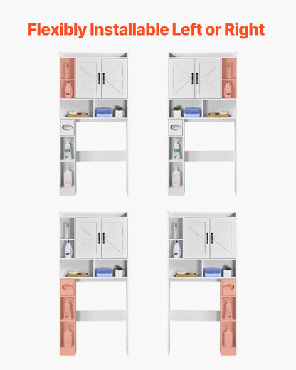 Over The Toilet Storage Cabinet, 66.14 in Height Bathroom Storage Organizer with Double Door and Adjustable Shelf, Bathroom Space Saver Organizer Above Toilet with Open Shelf, White