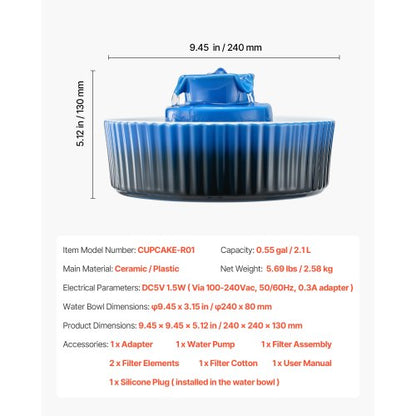 Ceramic Cat Fountain 2.1 L Cupcake Pet Fountain for Cats and Dogs | EU