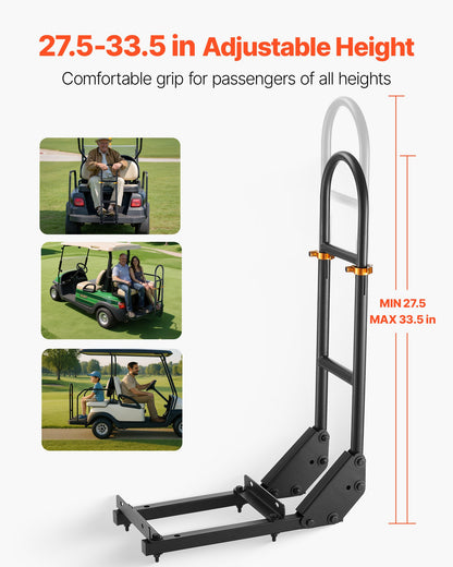 Golf Cart Grab Bar, 17.7 x 9.3 x 35.6 Inch, Compatible with Most Golf Carts with Metal Footplates, No Modification Needed, 27.5 to 33.5 Inch Height Adjustable Carbon Steel Rear Seat Grab Bar