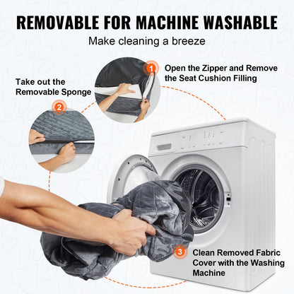 Dog Car Seat, Dog Booster Seat for Car with A Storage Pocket, Pet Car Seat with Clip-On Safety Leash, Sponge Filling, Dog Car Bed for Medium & Large Dog up to 55 lbs, Gray