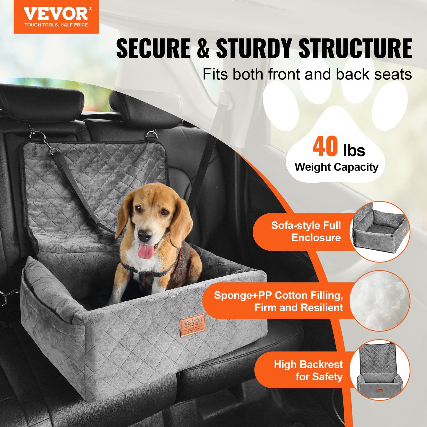 Dog Booster Car Seat Pet Car Seat for Small Medium Dogs up to 40 lbs Gray