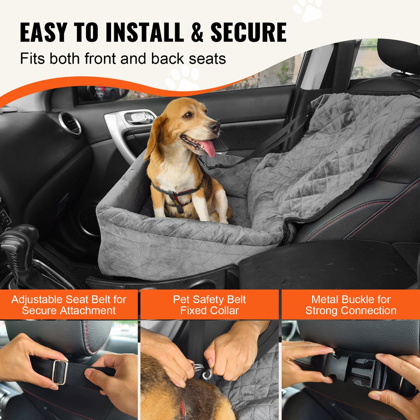 Dog Booster Car Seat Pet Car Seat for Small Medium Dogs up to 40 lbs Gray