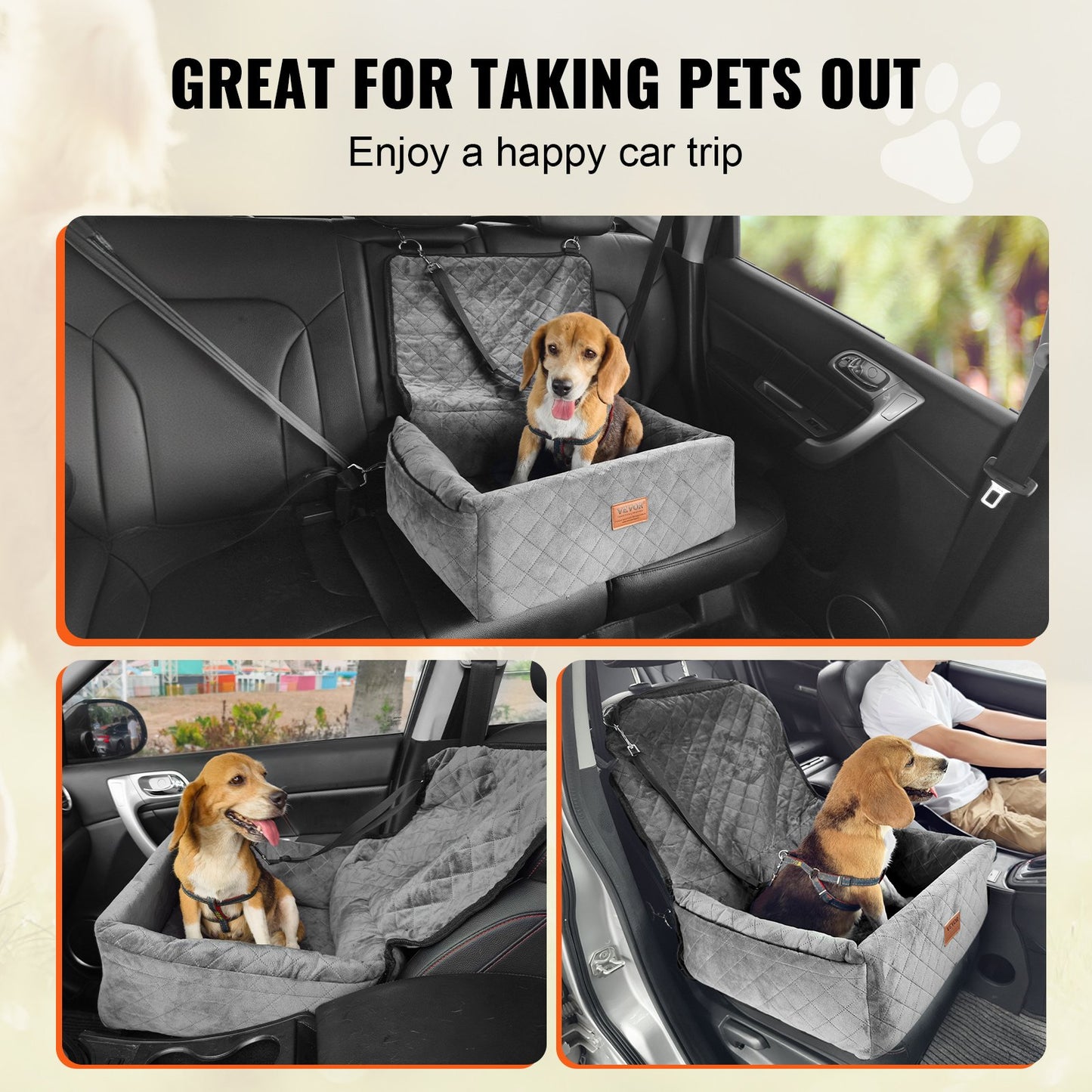 Dog Booster Car Seat Pet Car Seat for Small Medium Dogs up to 40 lbs Gray