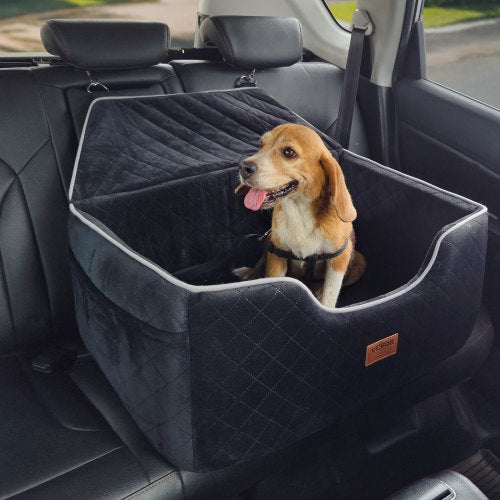Dog Car Seat, Dog Booster Seat for Car with A Storage Pocket, Pet Car Seat with Clip-On Safety Leash, Sponge Filling, Dog Car Bed for Medium & Large Dog up to 55 lbs, Black