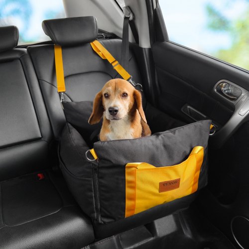 Dog Car Seat, Waterproof Dog Booster Seat for Car with Side Handles and A Storage Pocket, Clip-On Safety Leash and PP Cotton Filling, Dog Car Bed for Small Dog up to 25lbs, Black