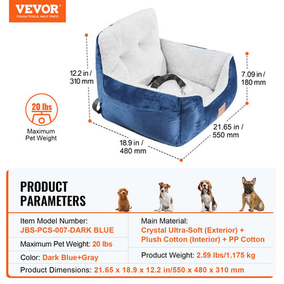 Dog Booster Car Seat Pet Car Seat for small dog up to 20lbs blue+gray