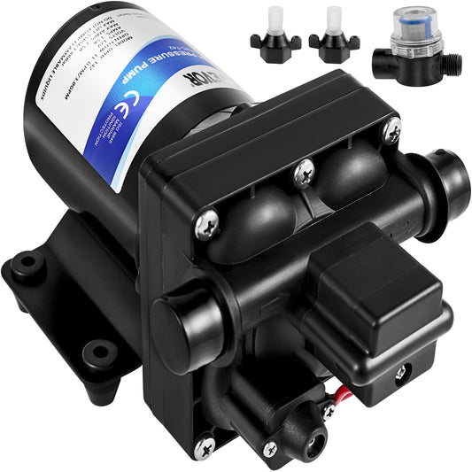 Fresh Water Pump, 12V Self-Priming Spray Pump, 3 GPM RV Water Pump, with Pressure Switch 55 PSI Self-Priming Water Pump, Removable Strainer 12V Diaphragm Pump for RV Camper Marine Boat Lawn