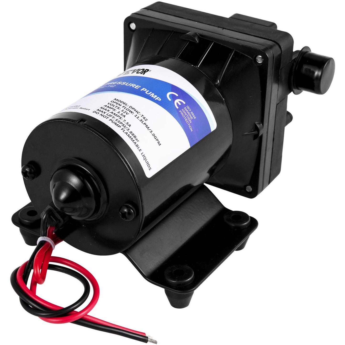 Fresh Water Pump, 12V Self-Priming Spray Pump, 3 GPM RV Water Pump, with Pressure Switch 55 PSI Self-Priming Water Pump, Removable Strainer 12V Diaphragm Pump for RV Camper Marine Boat Lawn