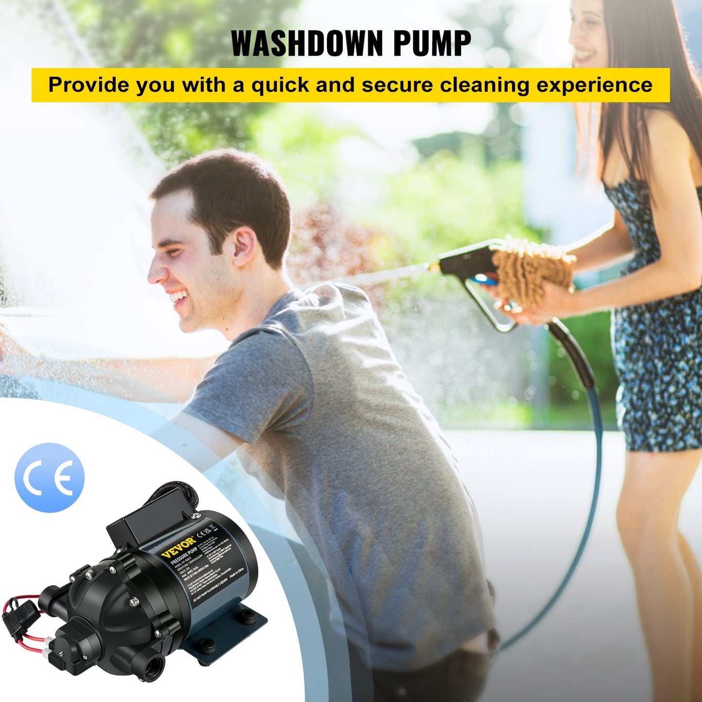 Washdown Pump, 12V DC, 7 GPM 60 PSI, Max. 10 FT Self-Priming Water Pump for Lifting, with EPDM Valve, Universal Saltwater Strainer &amp; Female/Male Thread, for RV, Marine Deck, Yacht