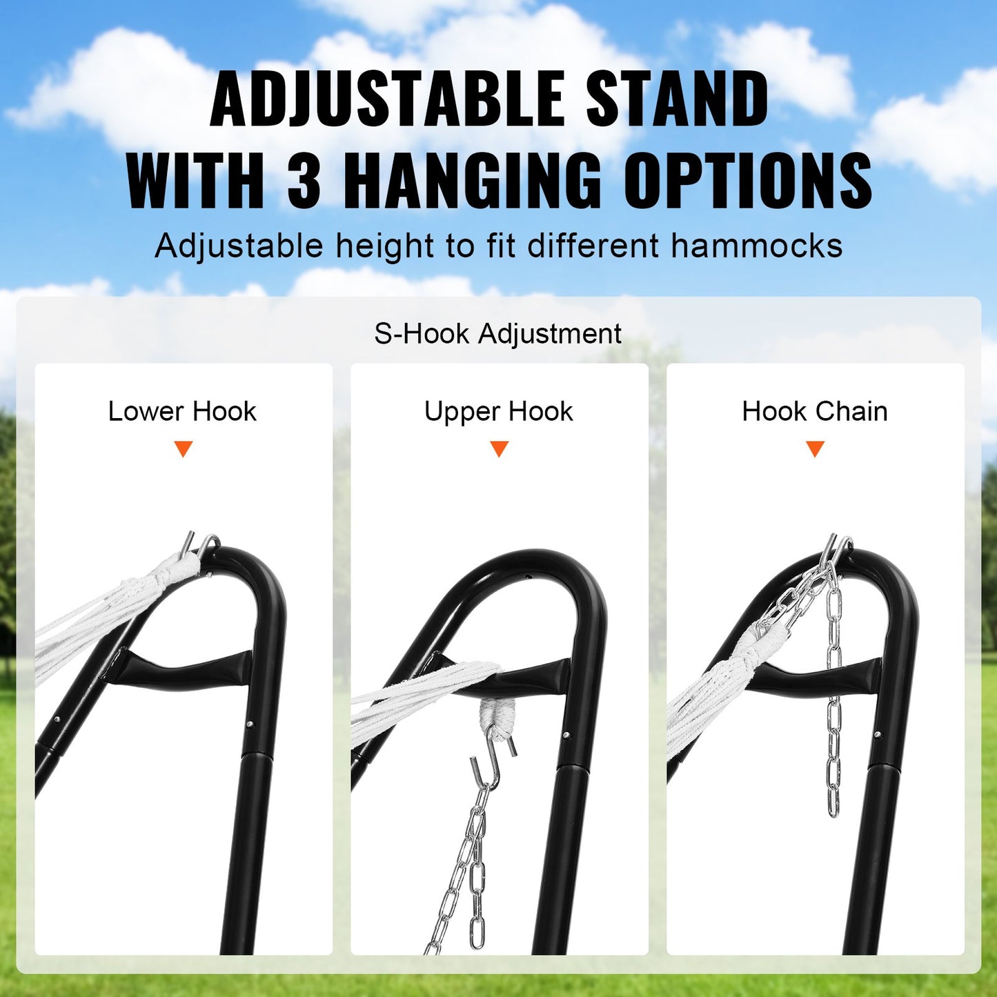 Universal 2 Person Hammock Stand, Adjustable Heavy Duty 550 lbs Capacity Hammock Stand Fits 7.5-13.5 ft Hammocks for Outdoor and Indoor Portable Hammock Stand with Chain, Hook, and Carrying Bag