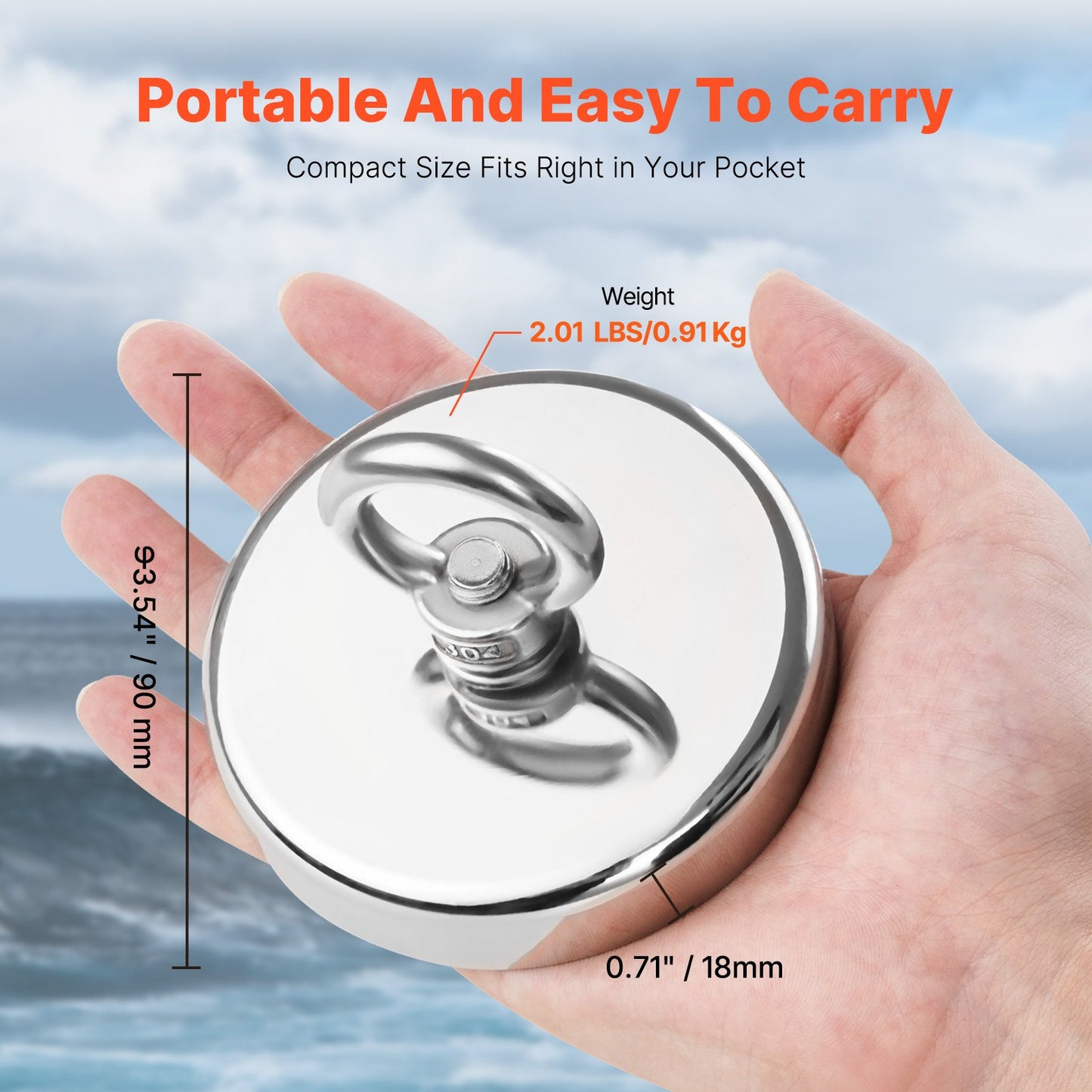 Fiskemagnet Stark Heavy Duty Rare Earth Neodymium Pull Force 1000 LBS