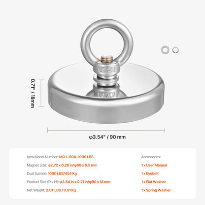 Fiskemagnet Stark Heavy Duty Rare Earth Neodymium Pull Force 1000 LBS