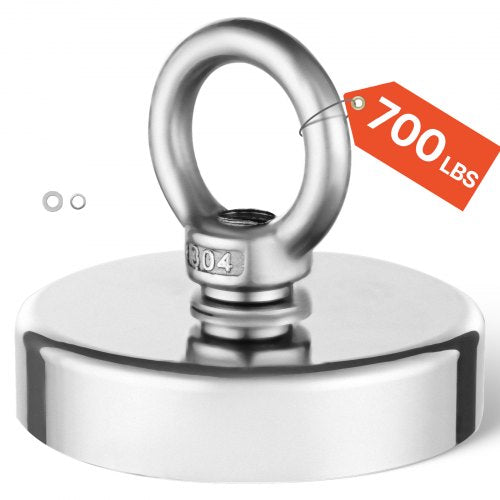Fishing Magnet, 700 LBS/318 Kg Pulling Force Super Strong Neodymium Fishing Magnet, Rare Earth Magnet with Handle Diameter 2.36 in/60 mm for Retrieving in River, Magnetic Fishing, Heavy Hanging