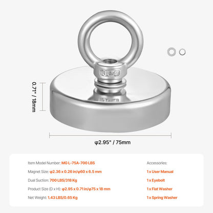 Fiskemagnet Stark Heavy Duty Rare Earth Neodymium Pull Force 700 LBS