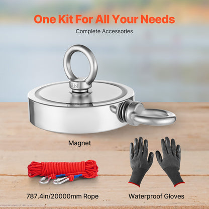 2000 LBS Strong Fishing Magnet Kit Dubbelsidig dragkraftsrep karbinhake