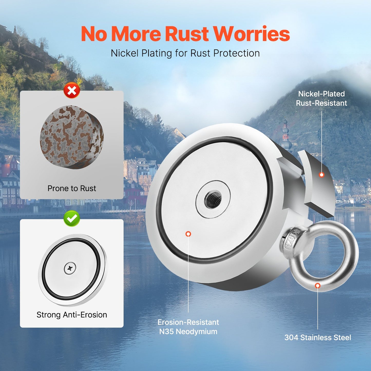 2000 LBS Strong Fishing Magnet Kit Dubbelsidig dragkraftsrep karbinhake