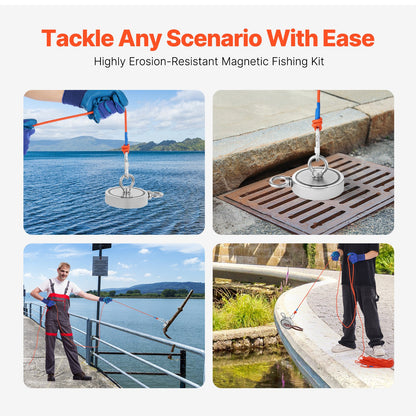2000 LBS Strong Fishing Magnet Kit Dubbelsidig dragkraftsrep karbinhake