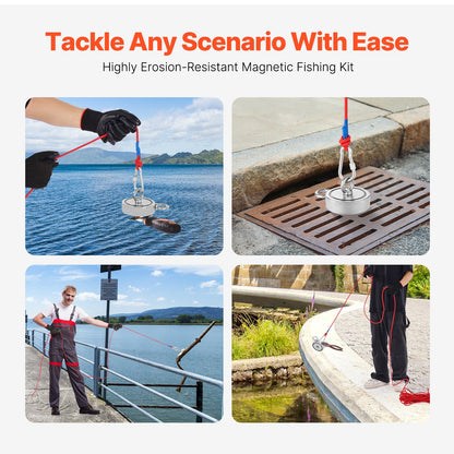 1700 LBS Strong Fishing Magnet Kit Double Sided Traction Rope Carabiner