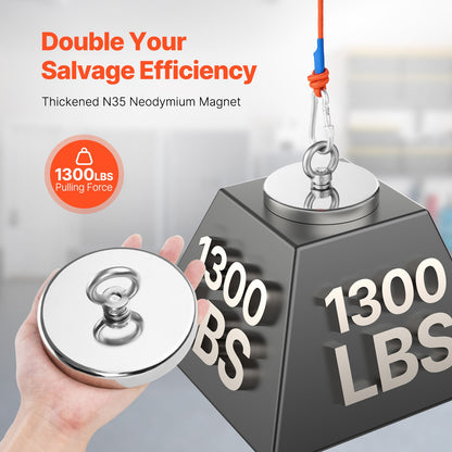 1300 LBS Strong Fishing Magnet Kit Enkelsidig dragkraftsrep karbinhake