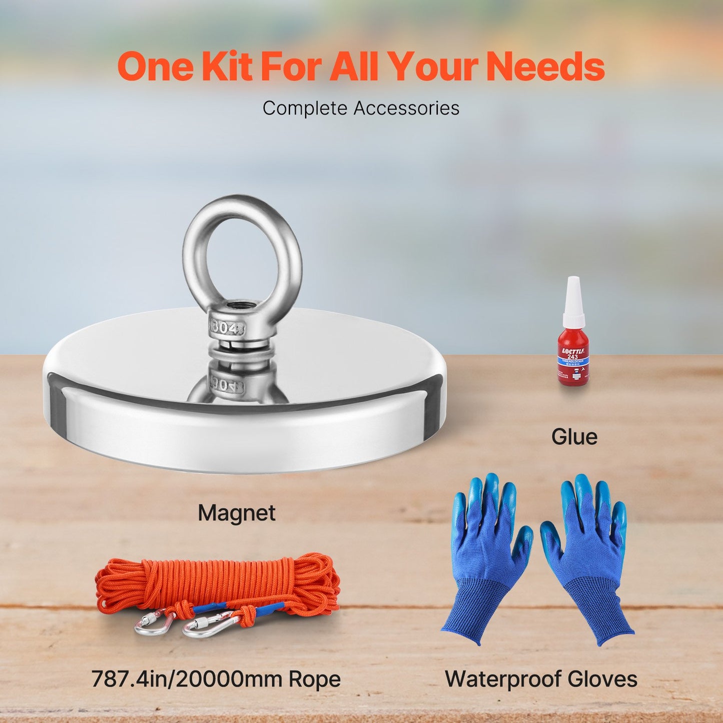 1300 LBS Strong Fishing Magnet Kit Enkelsidig dragkraftsrep karbinhake