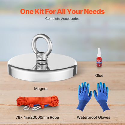 1300 LBS Strong Fishing Magnet Kit Enkelsidig dragkraftsrep karbinhake