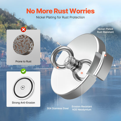 1300 LBS Strong Fishing Magnet Kit Enkelsidig dragkraftsrep karbinhake