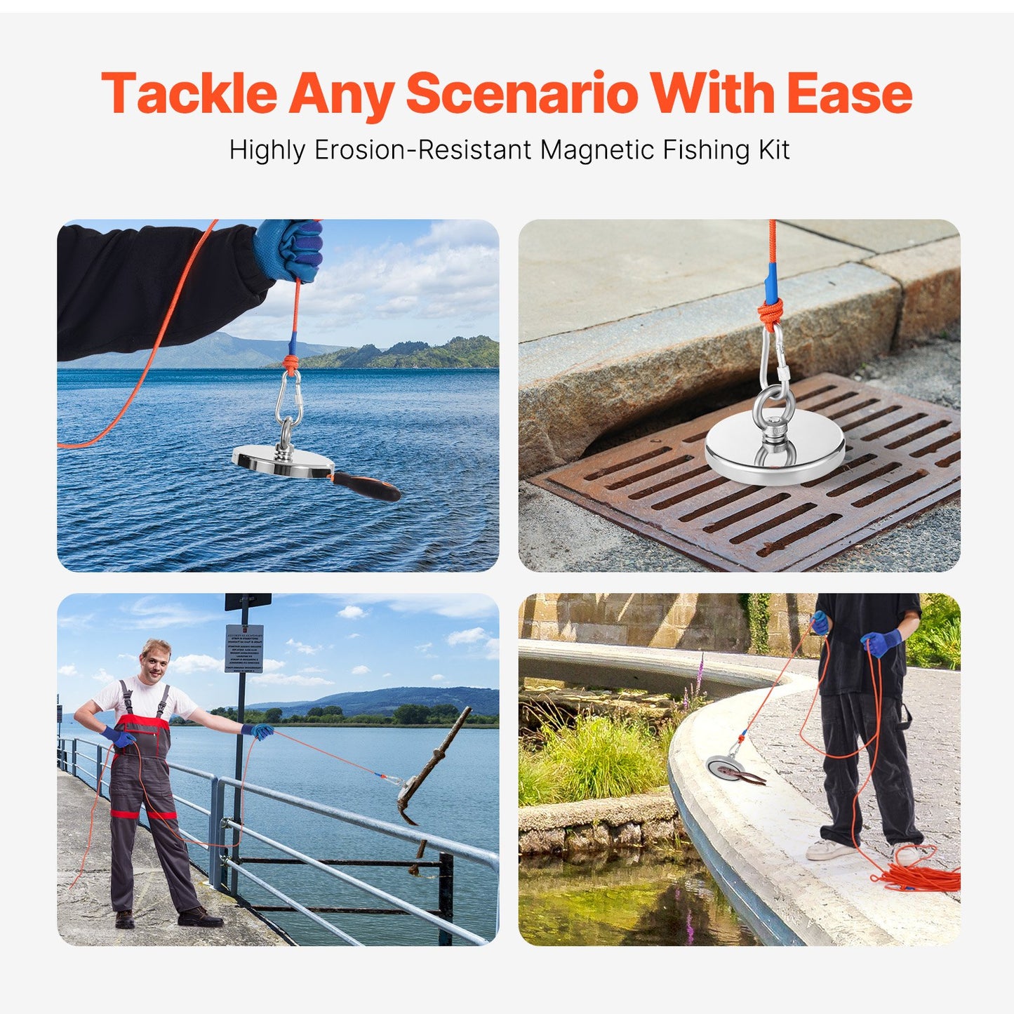 1300 LBS Strong Fishing Magnet Kit Enkelsidig dragkraftsrep karbinhake