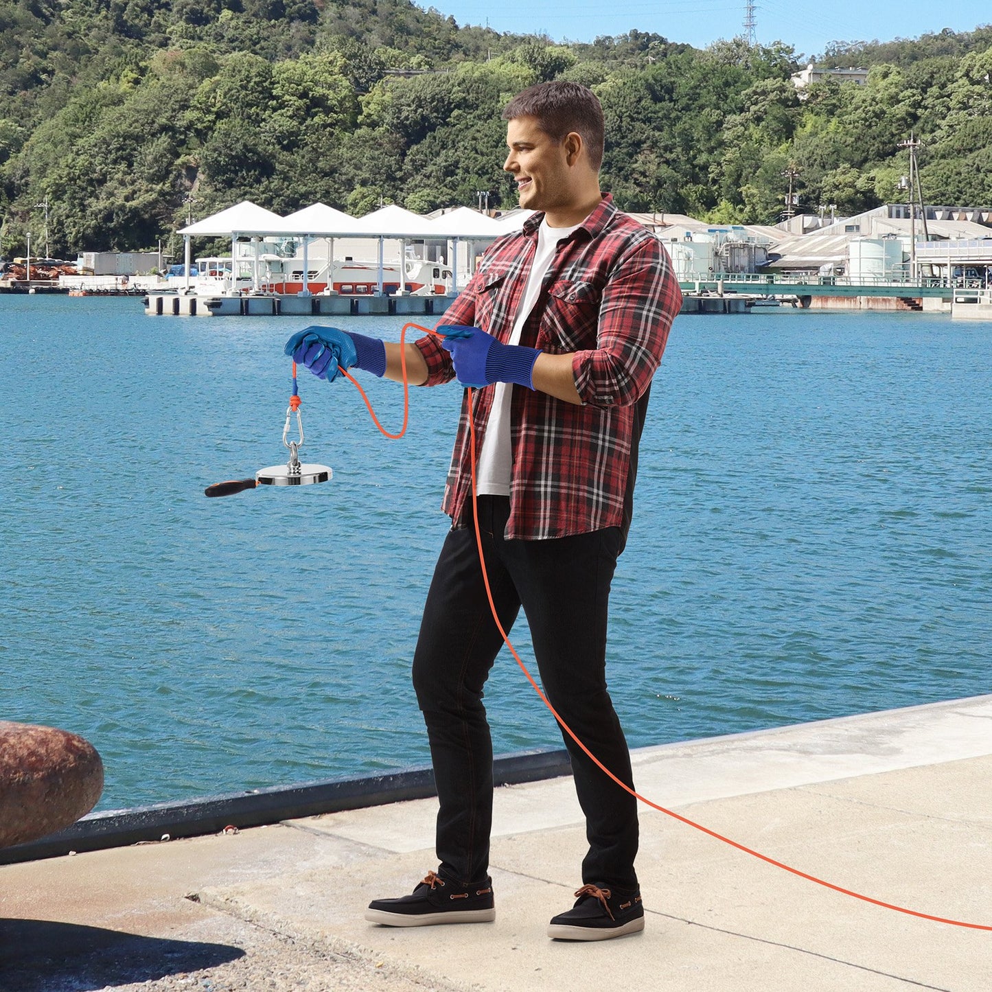 Magnet Fishing Kit, 1300 LBS/590 Kg Single-Sided Pulling Force Strong Magnet Fishing Kit, Rare Earth Neodymium Magnetic Fishing Kit Includes Grappling Hook, Heavy Duty Rope, Gloves and Eyebolt