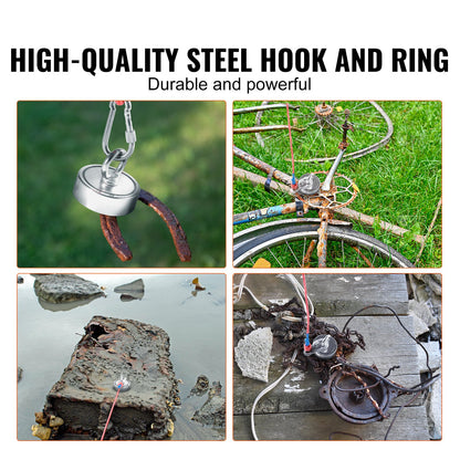 Magnet-Angelset, 1200 lbs Zugkraft, doppelseitige Angelmagnete, 2,95 Zoll Durchmesser Magnet mit Seil, Enterhaken, Handschuhen, wasserdichtem Gehäuse, Drahtschloss, Ringschraube, zum Angeln