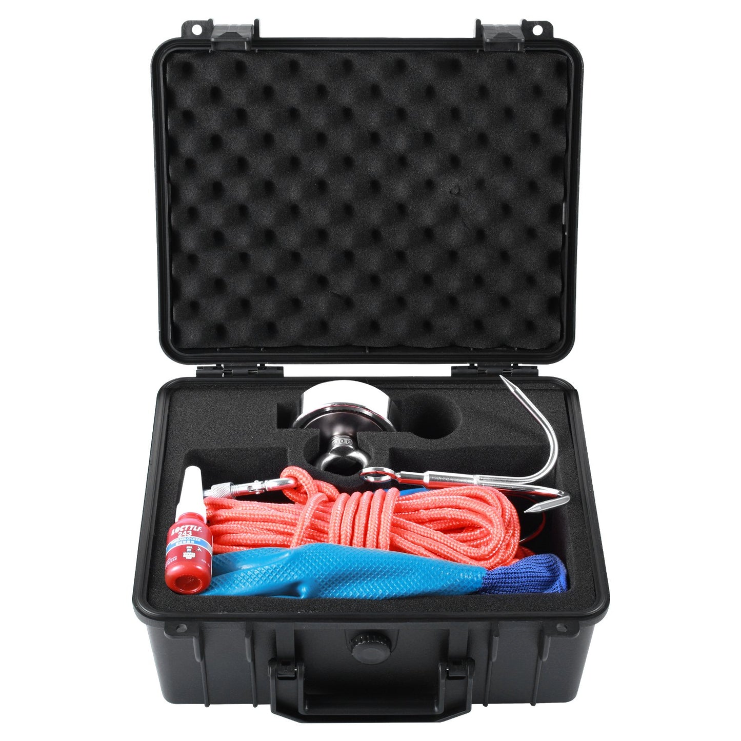 Magnet-Angelset, 1200 lbs Zugkraft, doppelseitige Angelmagnete, 2,95 Zoll Durchmesser Magnet mit Seil, Enterhaken, Handschuhen, wasserdichtem Gehäuse, Drahtschloss, Ringschraube, zum Angeln