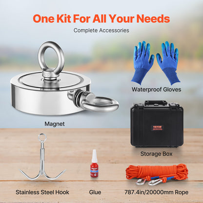 1400 LBS Starkes Angelmagnet-Kit Doppelseitiger Karabiner mit Zugkraft