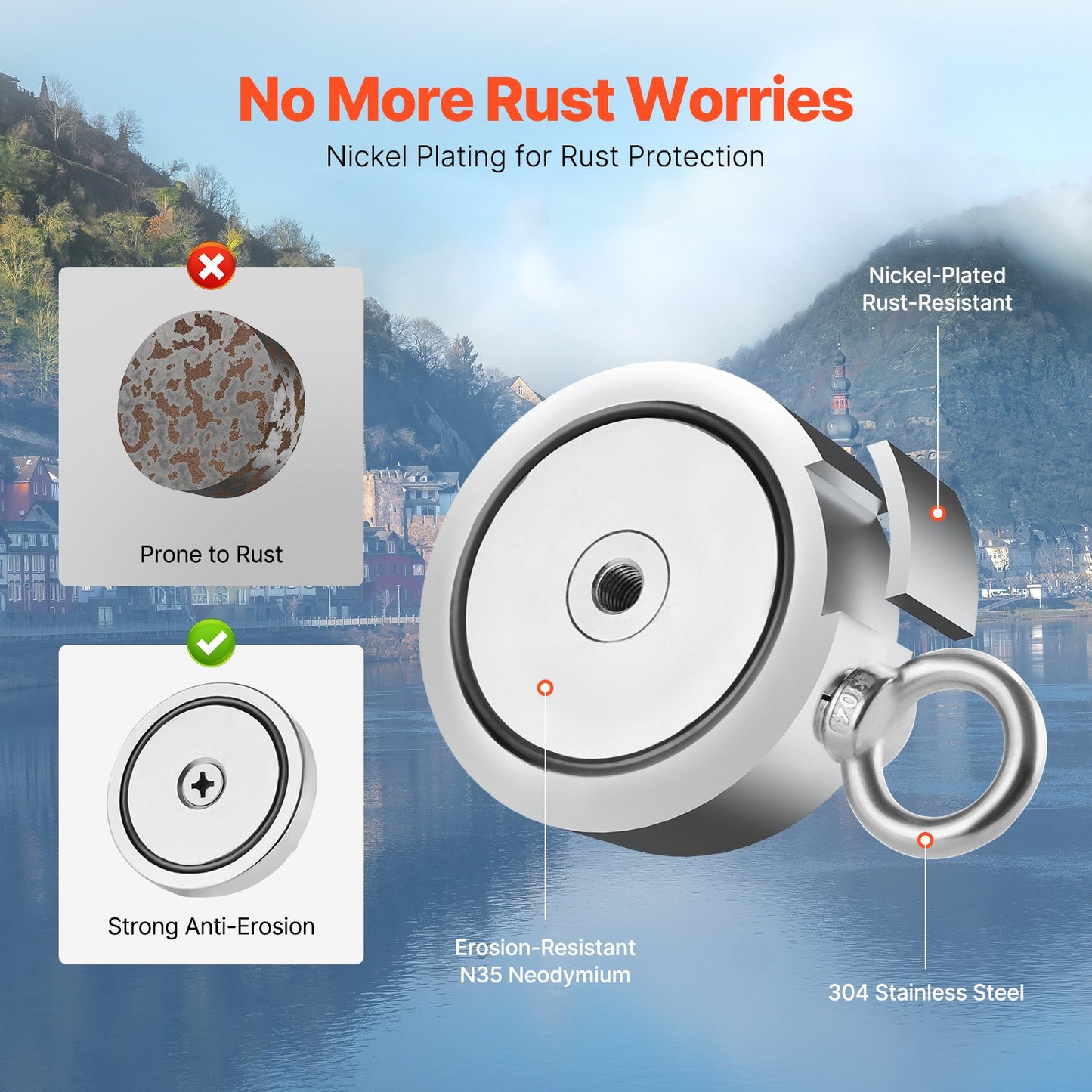 1400 LBS Starkes Angelmagnet-Kit Doppelseitiger Karabiner mit Zugkraft